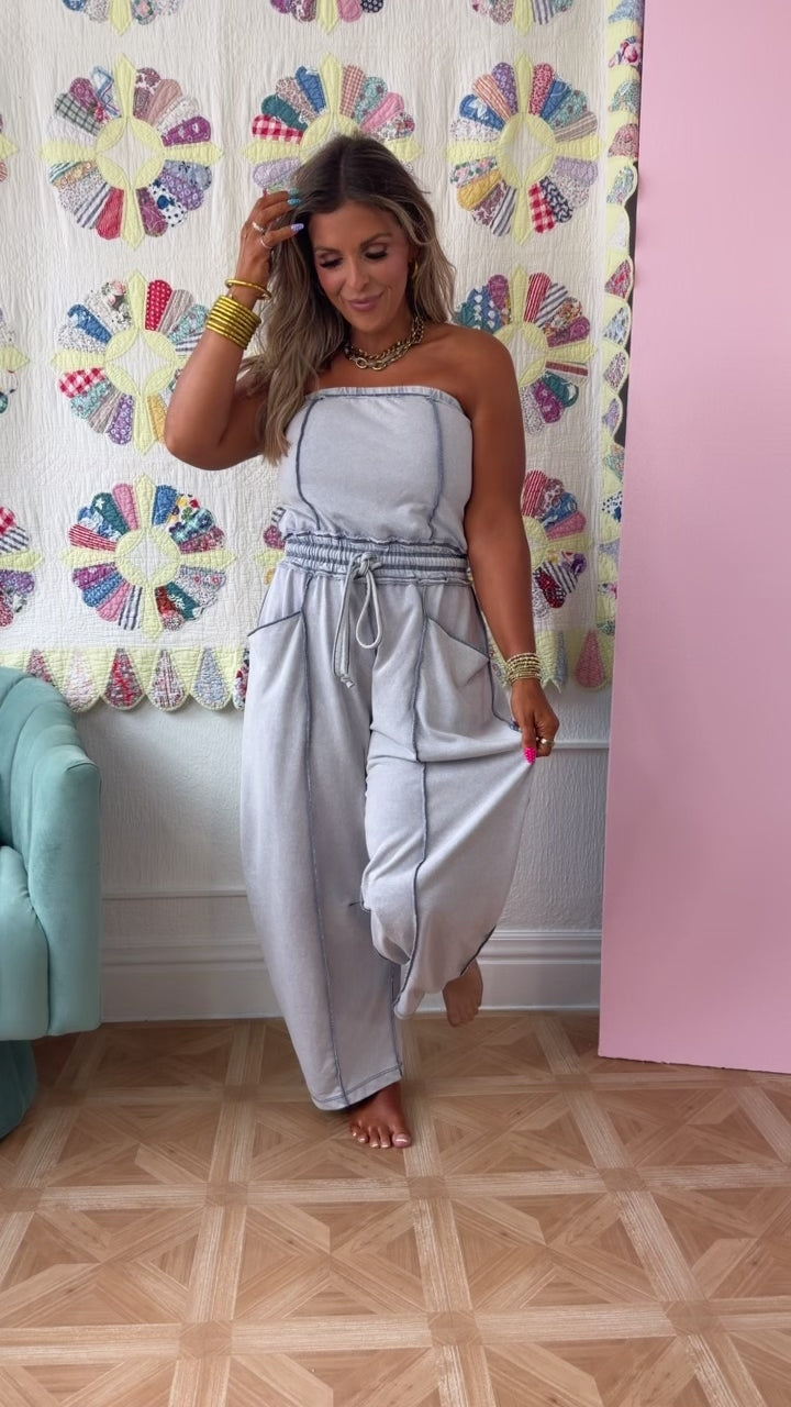City Limits Strapless Jumpsuit, Cloud Denim