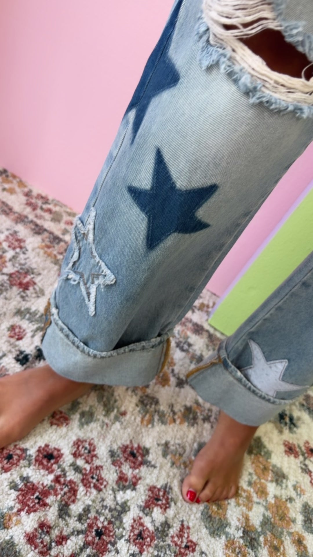 Lucky Star Patched Jeans, Medium Wash