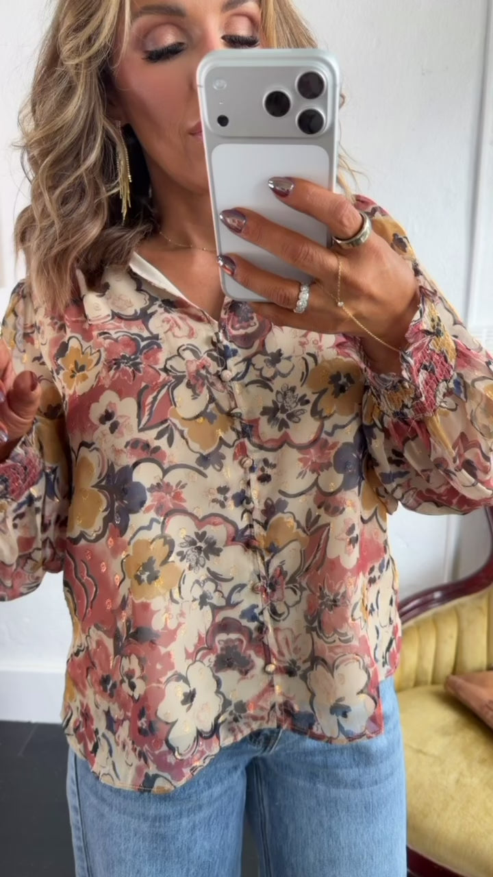 Mauve Mist Blouse, Beige Combo