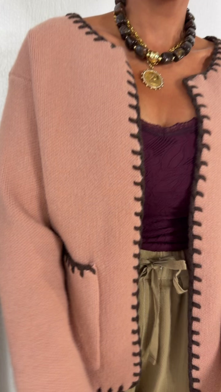 Prescott Stitch Knit Cardigan, Dusty Rose