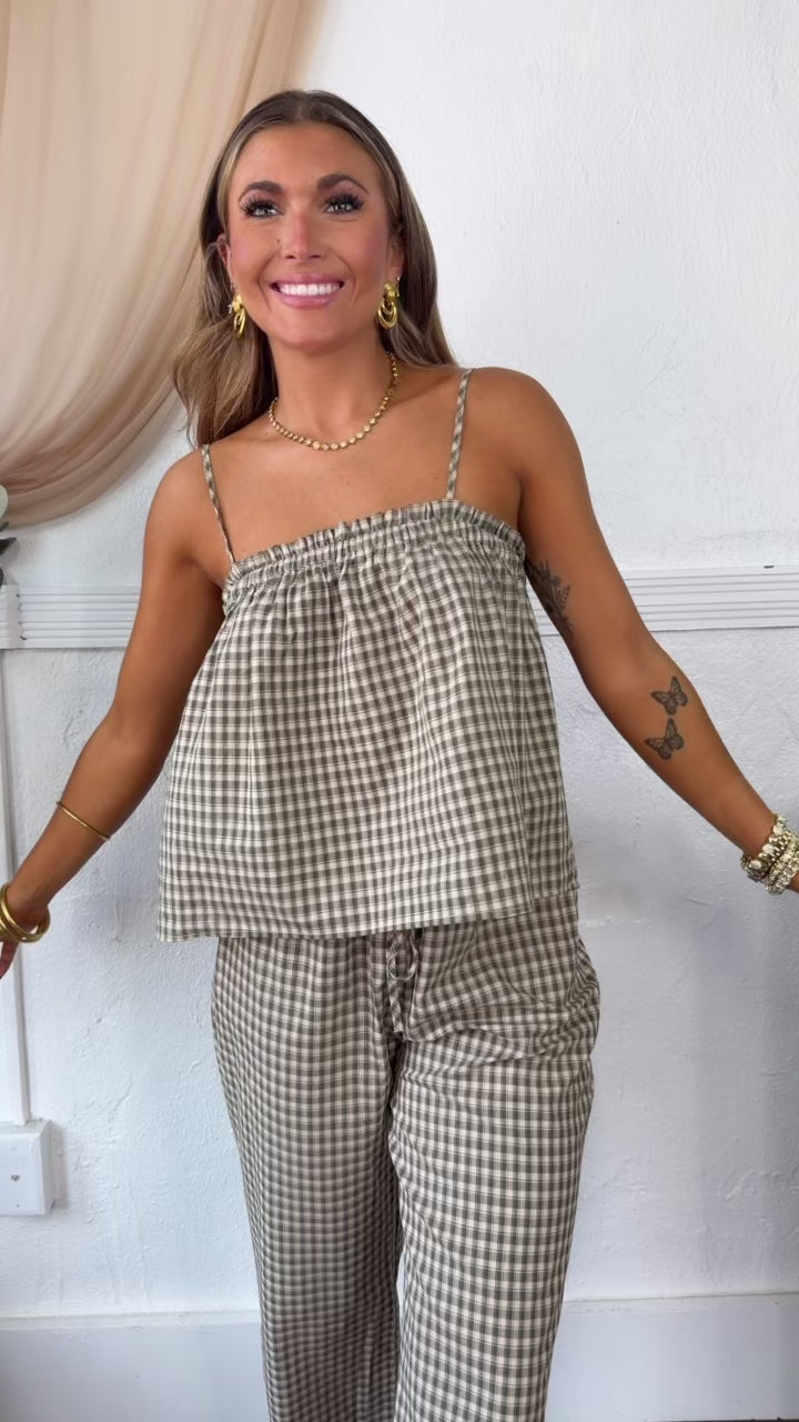 Romey Two Piece Set, Olive/Taupe Plaid