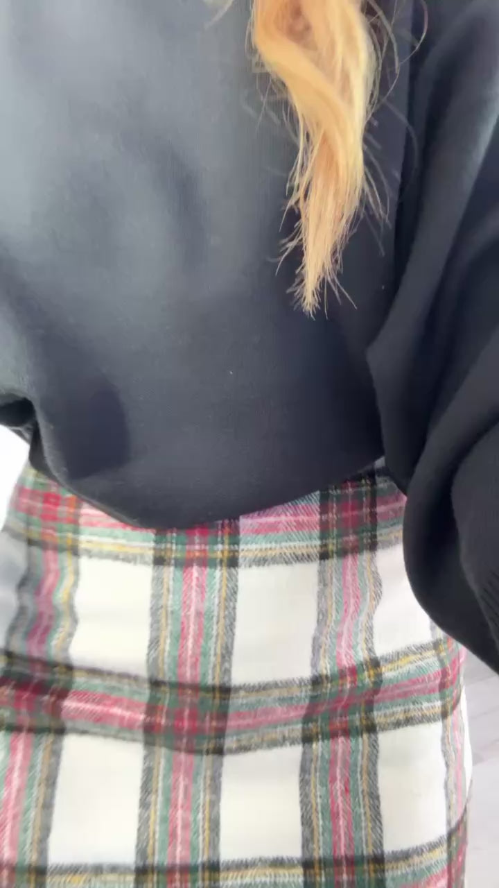 Last Christmas Mini Skort, Cream Plaid Combo