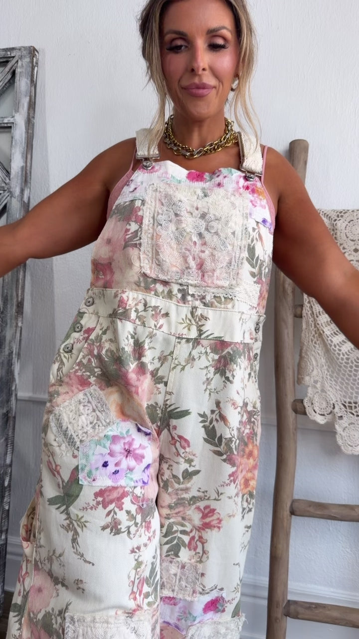 Madison Square Denim Overall, Cream Floral