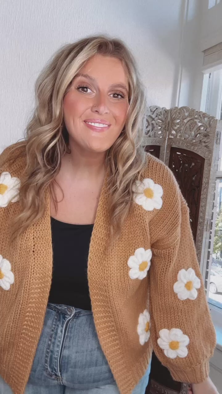 Touch Of Daisy Floral Knit Cardi, Camel – Everyday Chic Boutique