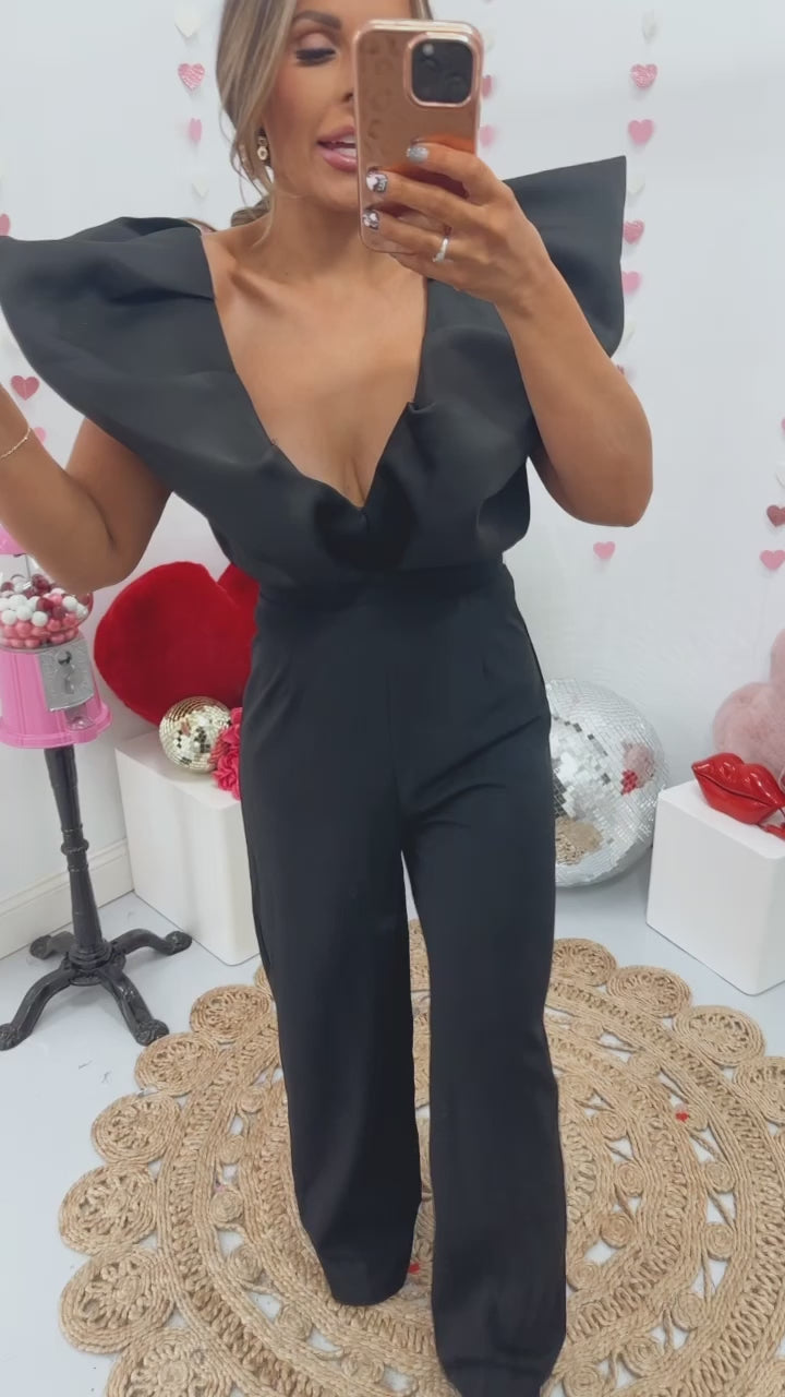 Show Out Flare Sleeve Jumpsuit, Black
