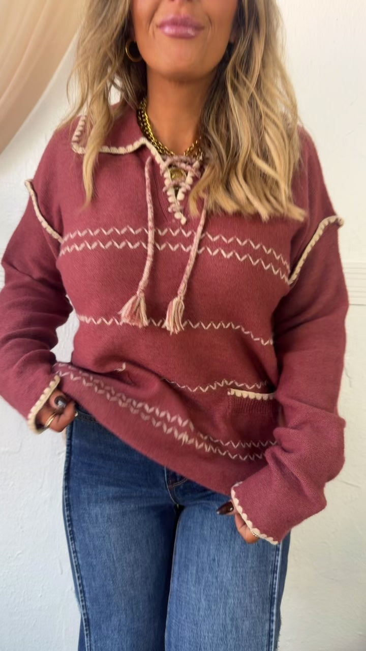 Seamline Knit Pullover, Terracotta