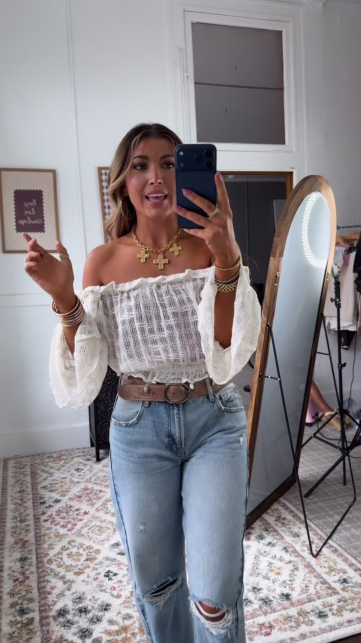 Honey Bay Seashell Off The Shoulder Top, Ivory