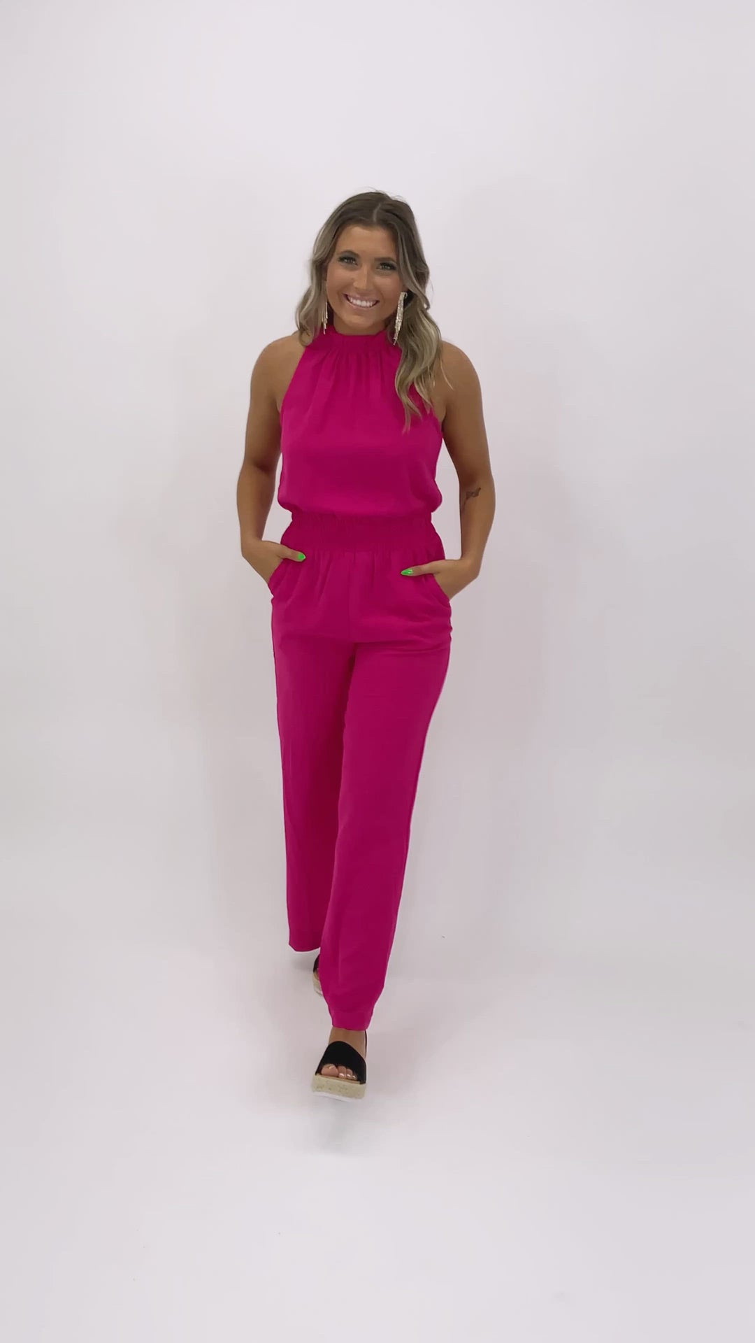 Stole Your Attention Jumpsuit, Hot Pink