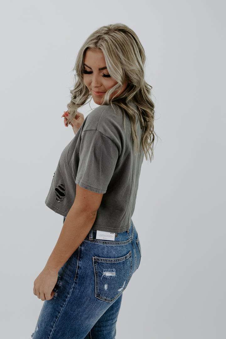 Daily Distressed Cropped Tee , Charcoal