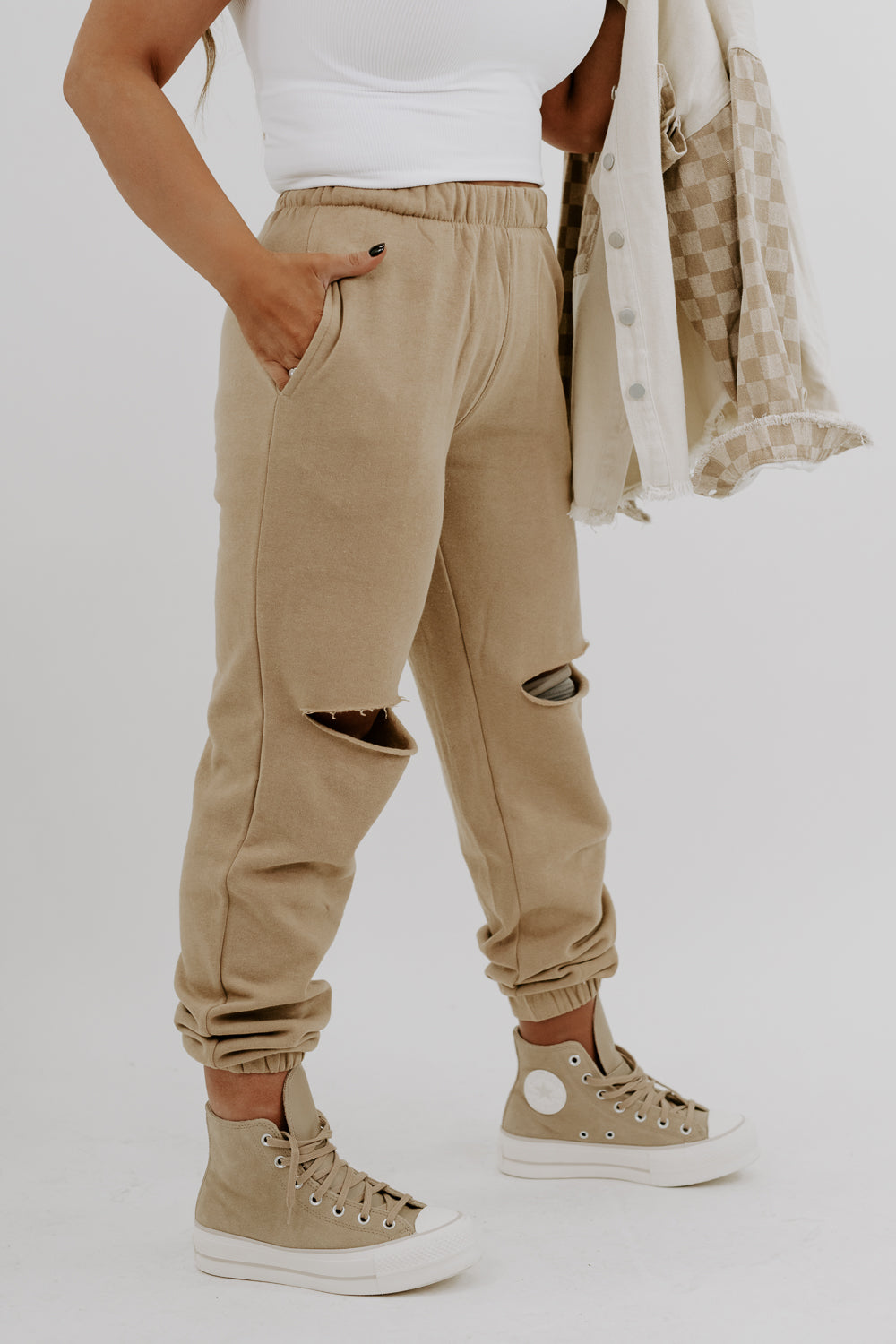 Vintage Distressed Jogger, Tan – Everyday Chic Boutique