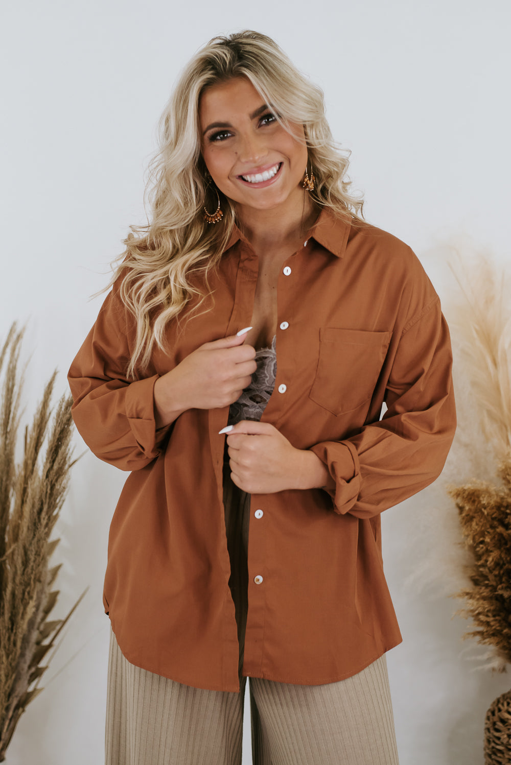 A Chill Vibe Button Up Shirt, Camel