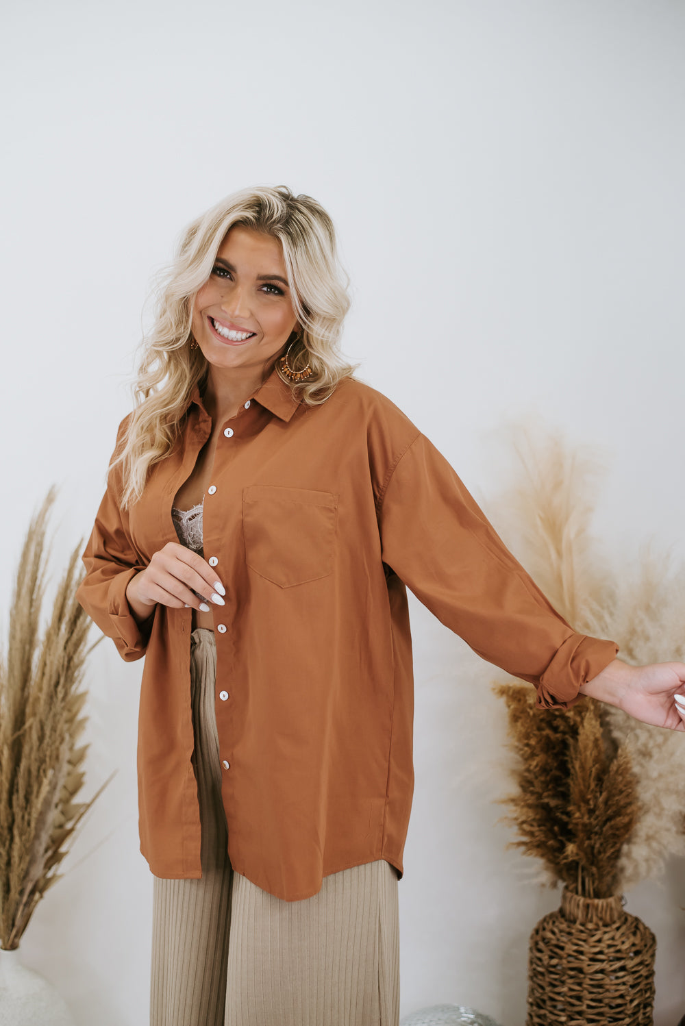 A Chill Vibe Button Up Shirt, Camel