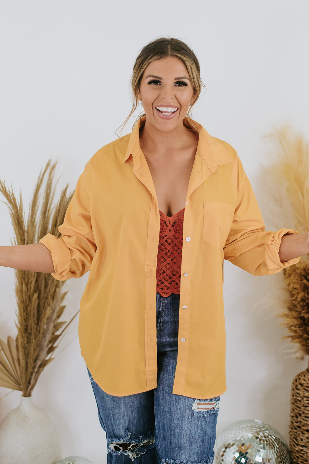 A Chill Vibe Button Up Shirt, Yellow