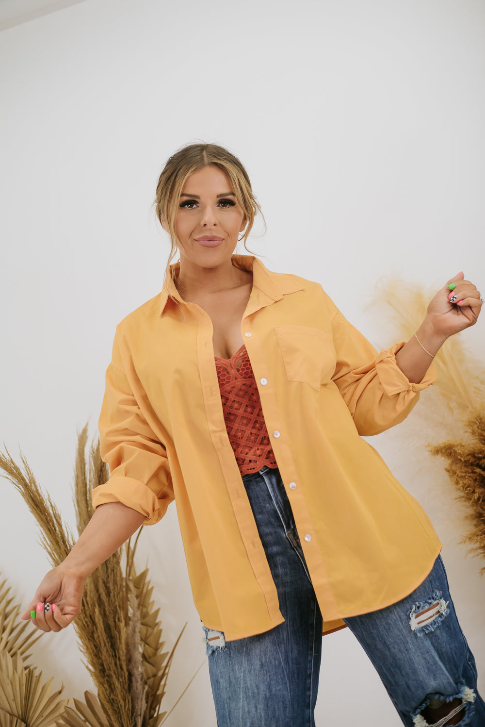 A Chill Vibe Button Up Shirt, Yellow