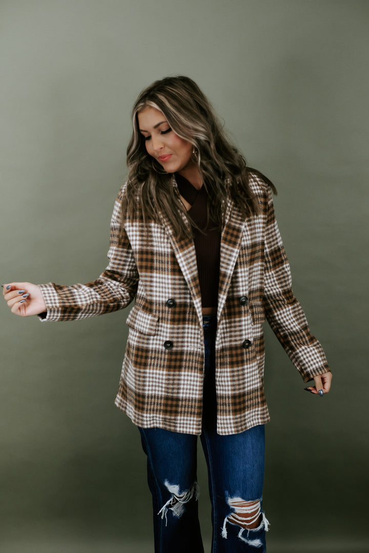 So Chic Plaid Blazer , Brown