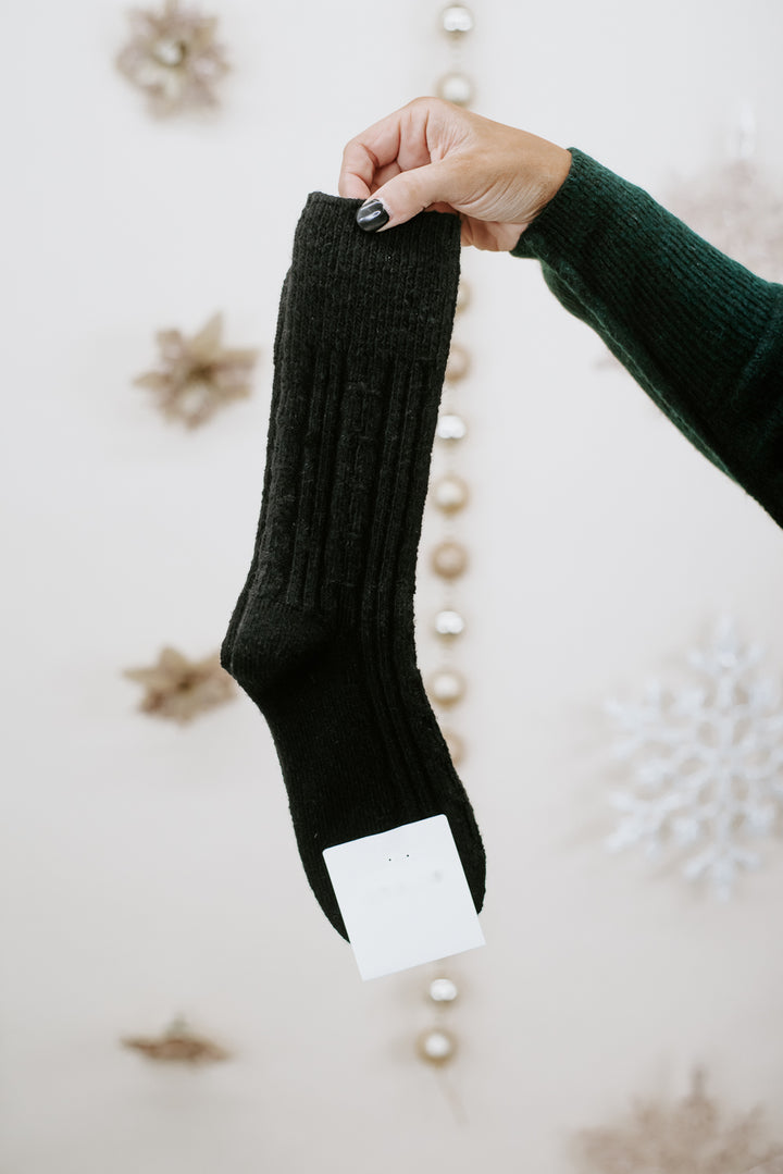 Essential Cable Knit Sock, Black