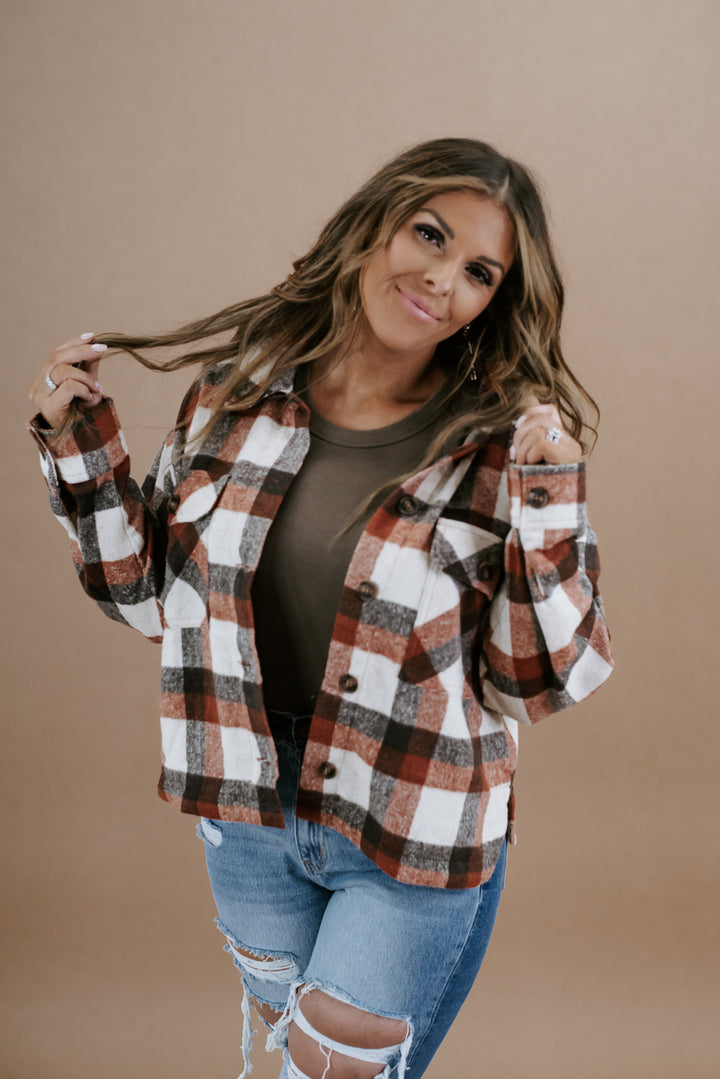 Falling for Flannel Button Up, Brown/Cream/Rust