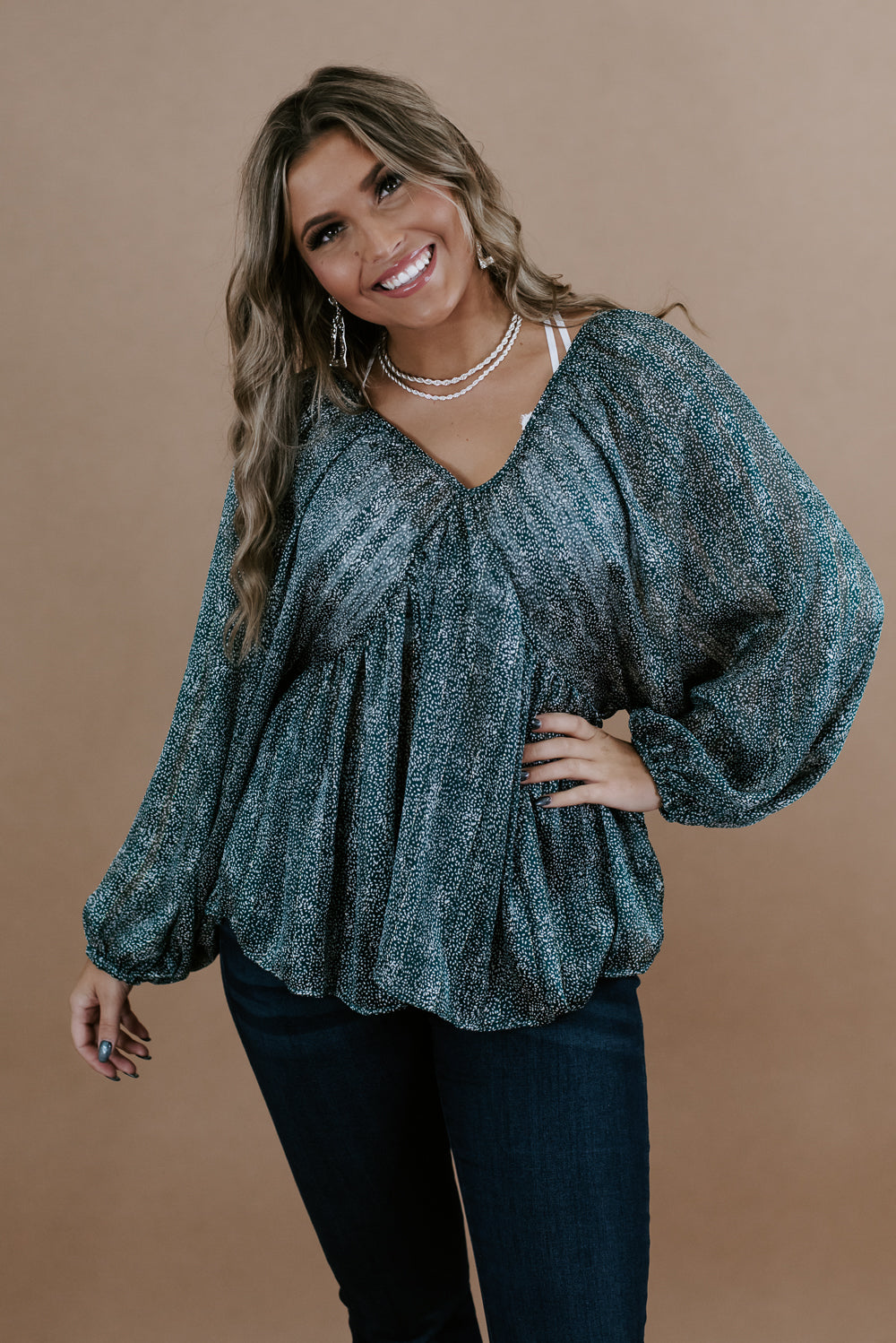 Uncommon Shimmer Blouse, Teal