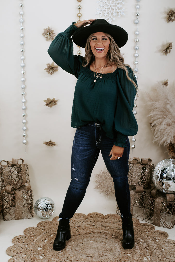 So Chic Smocked Top , Green