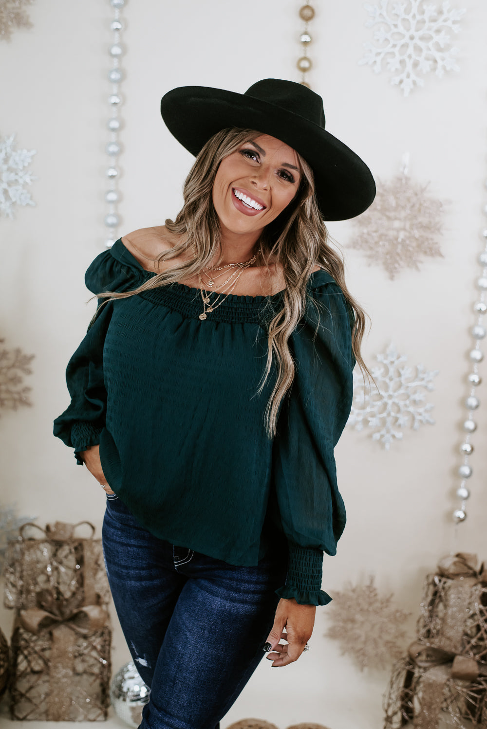 So Chic Smocked Top , Green