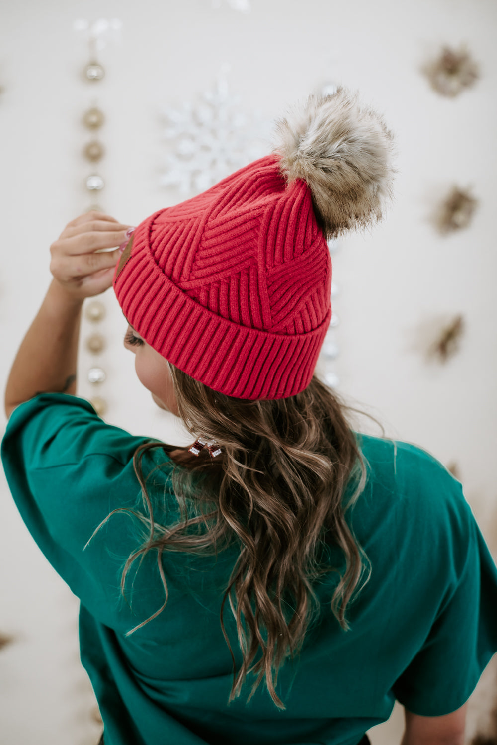 CC Leather Patch Beanie, Red
