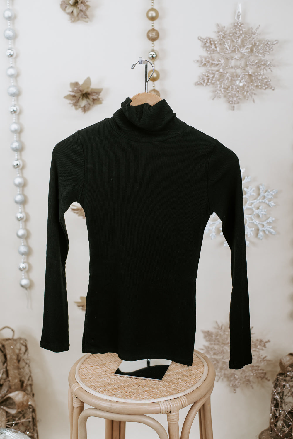 Lovely In Layers Ribbed Turtle Neck Top, Black