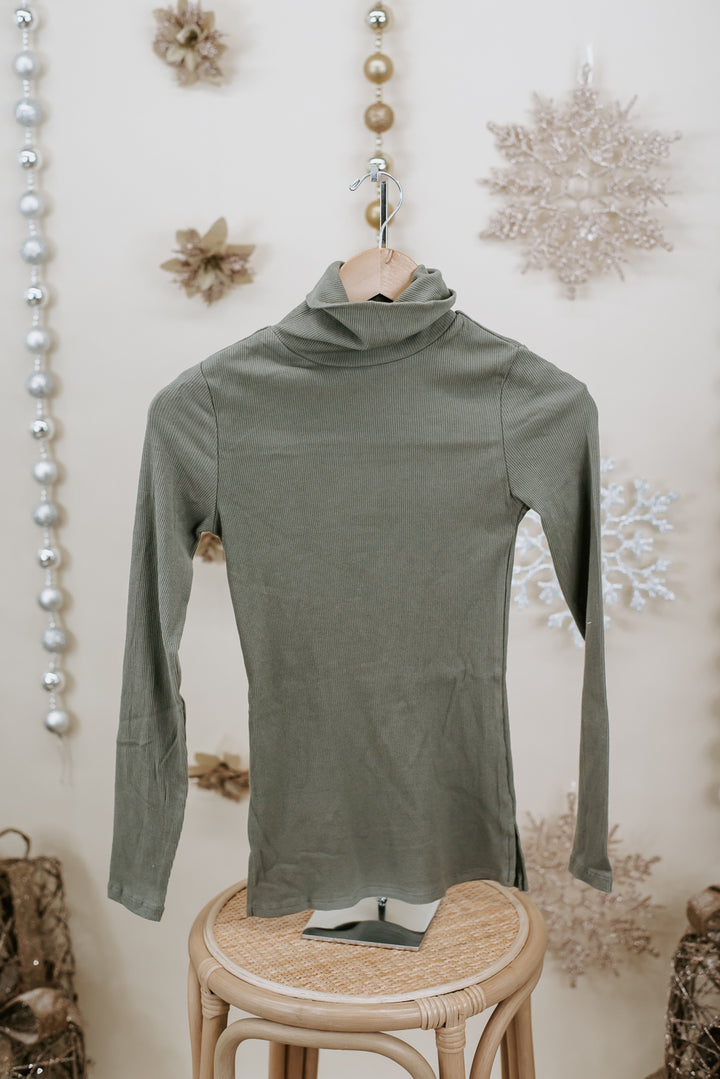 Lovely In Layers Ribbed Turtle Neck Top, Green
