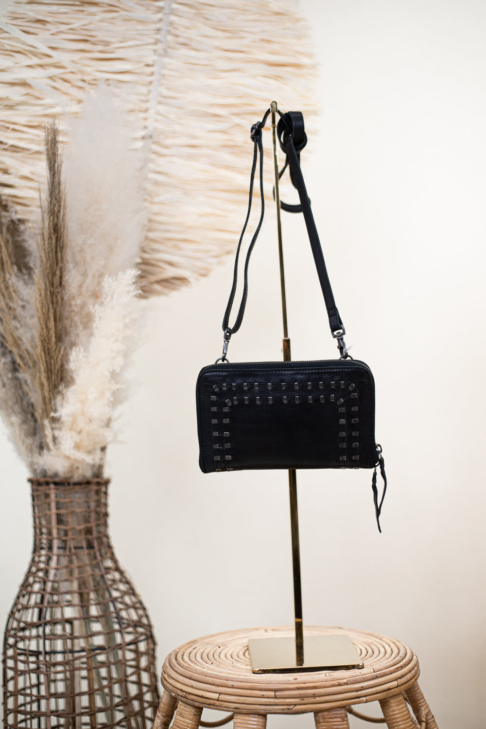 Take The Stage Studded Clutch, Black
