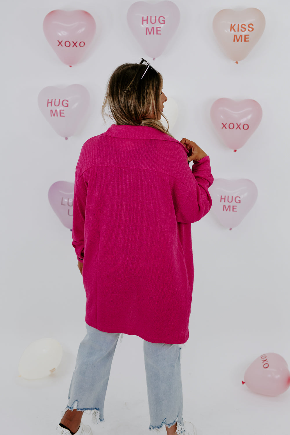 Perfect Day Lightweight Shacket, HOT PINK