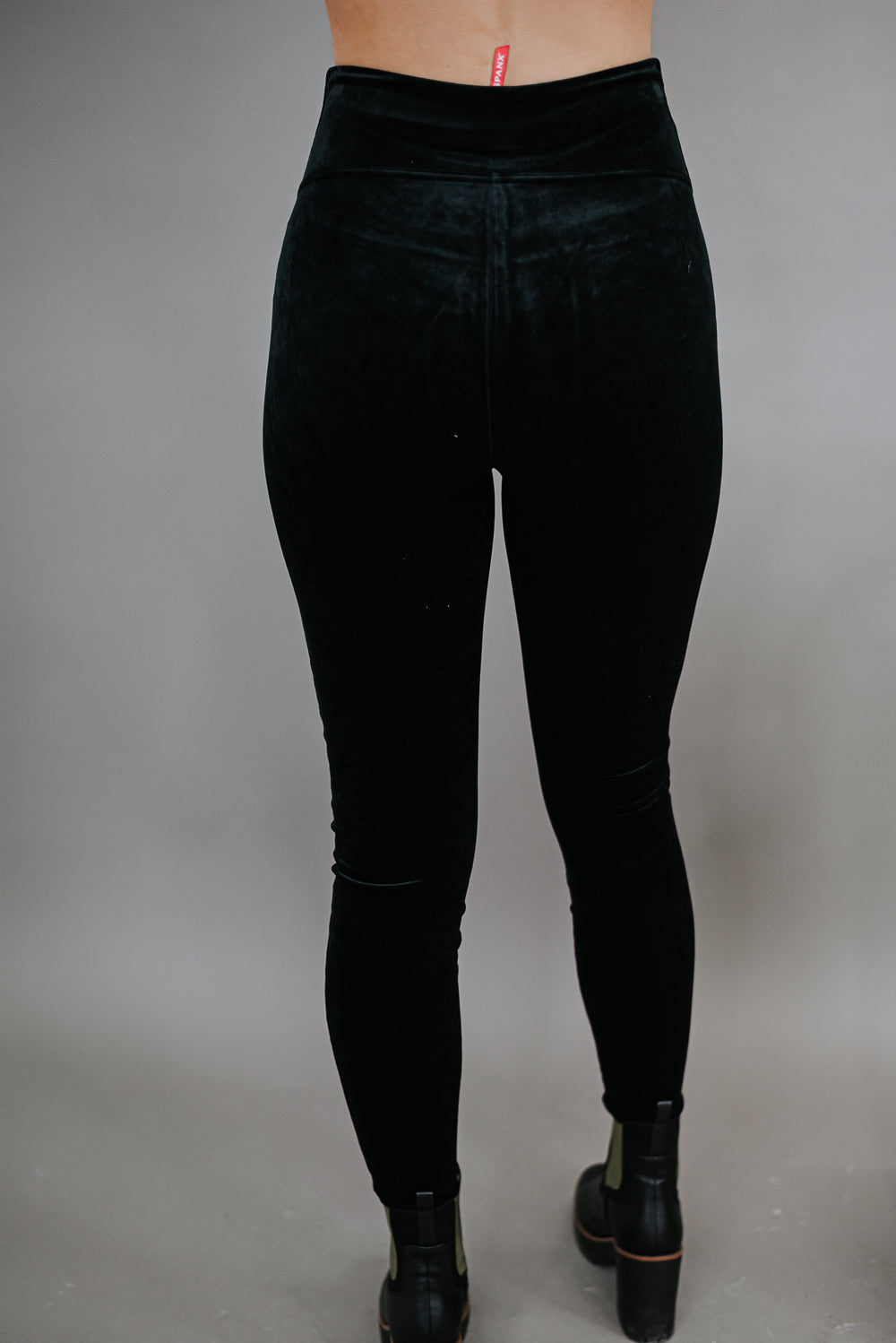 SPANX Black Velvet Leggings Womens Size Small 2070 Mid Rise Wide Waistband