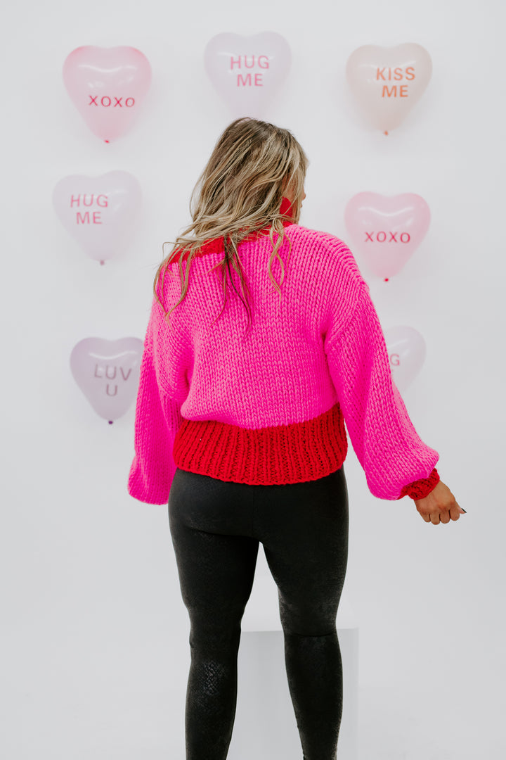 Fall For You Knit Sweater, Red/Hot Pink
