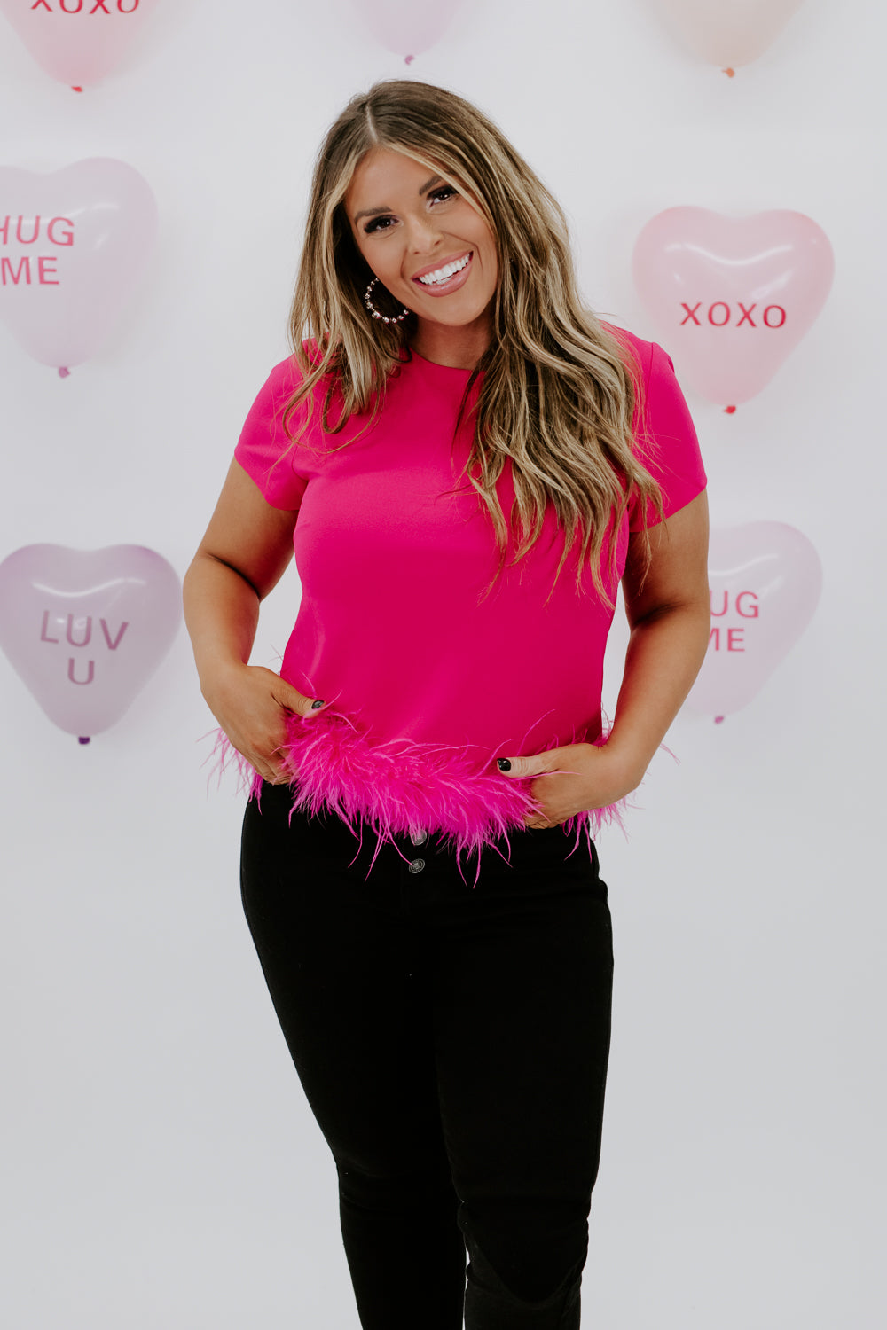 Total Stand Out Feather Top, Hot Pink