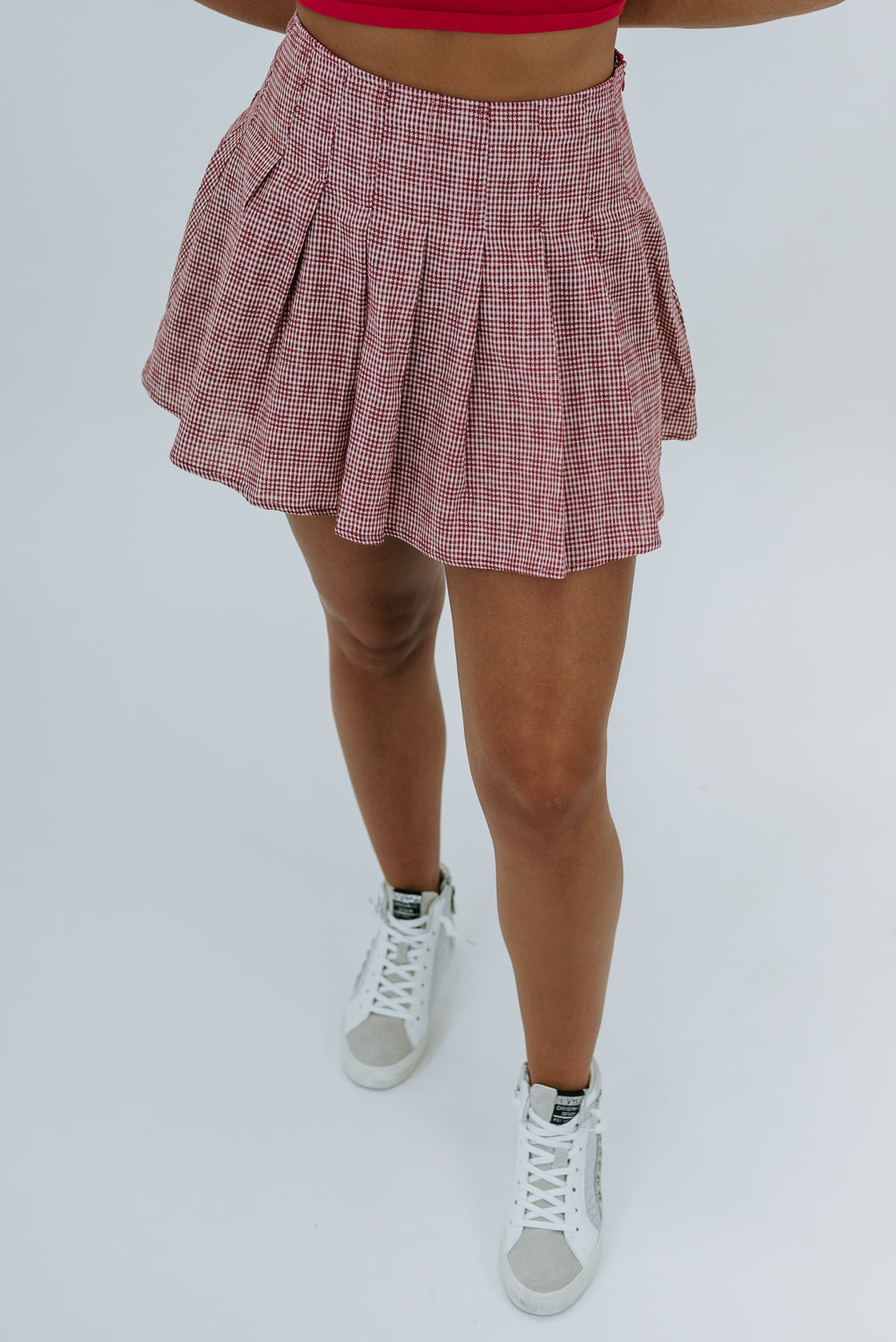 Vibe Check Pleated Mini Skirt, Red/White