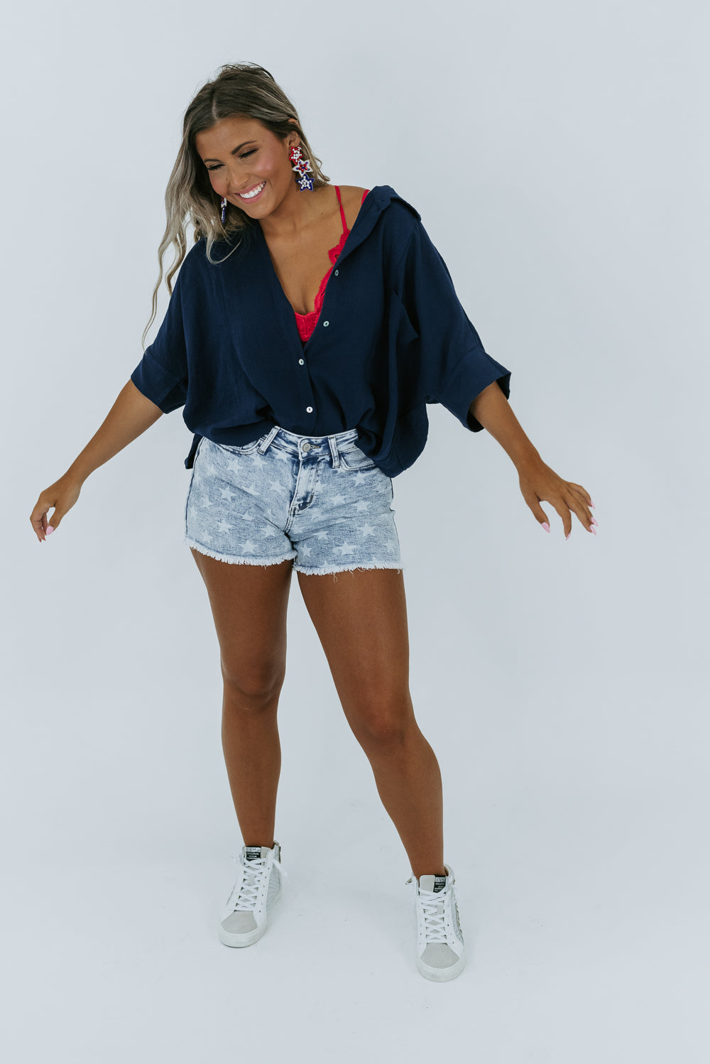 Know Better Button Up Top, Navy