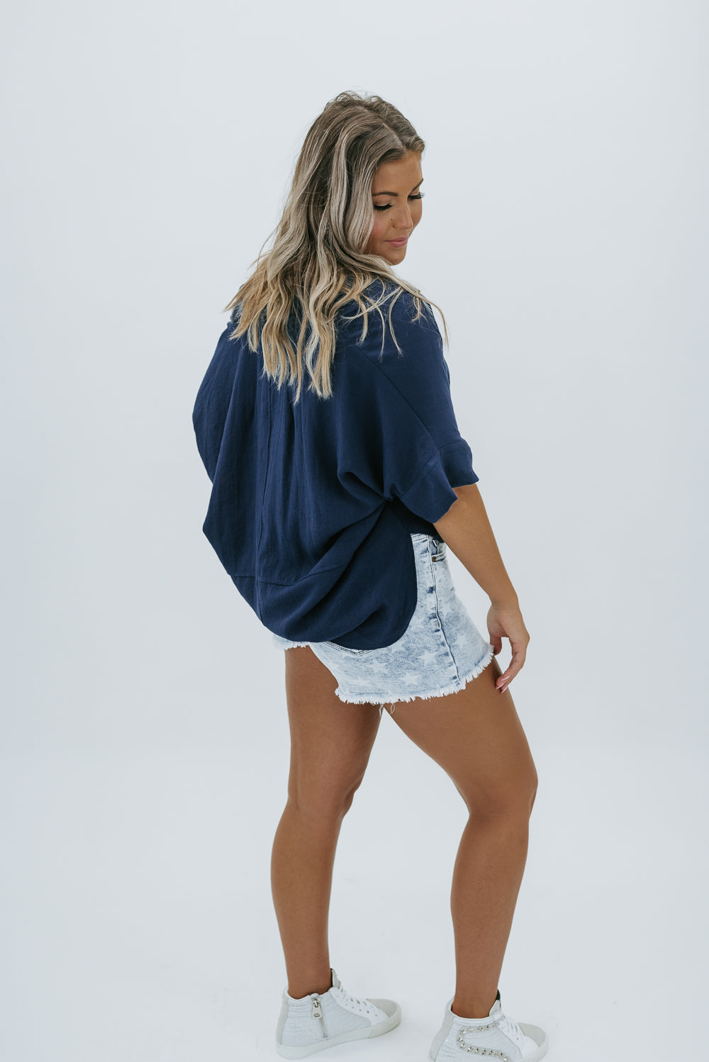 Know Better Button Up Top, Navy