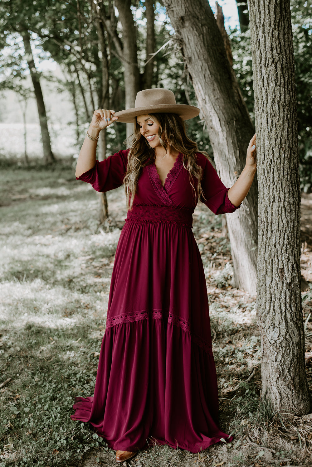Maxi Dress Long Sleeve Wine Dress ECB Exclusive: Most Admired Maxi