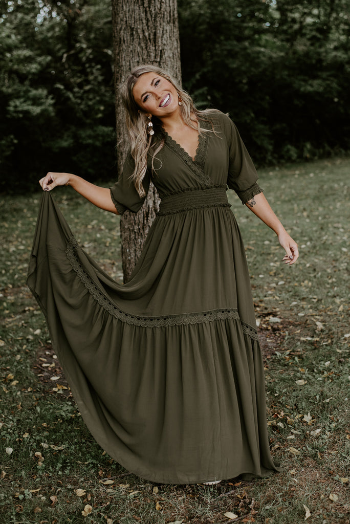 Olive green long sleeve maxi dress Clearance