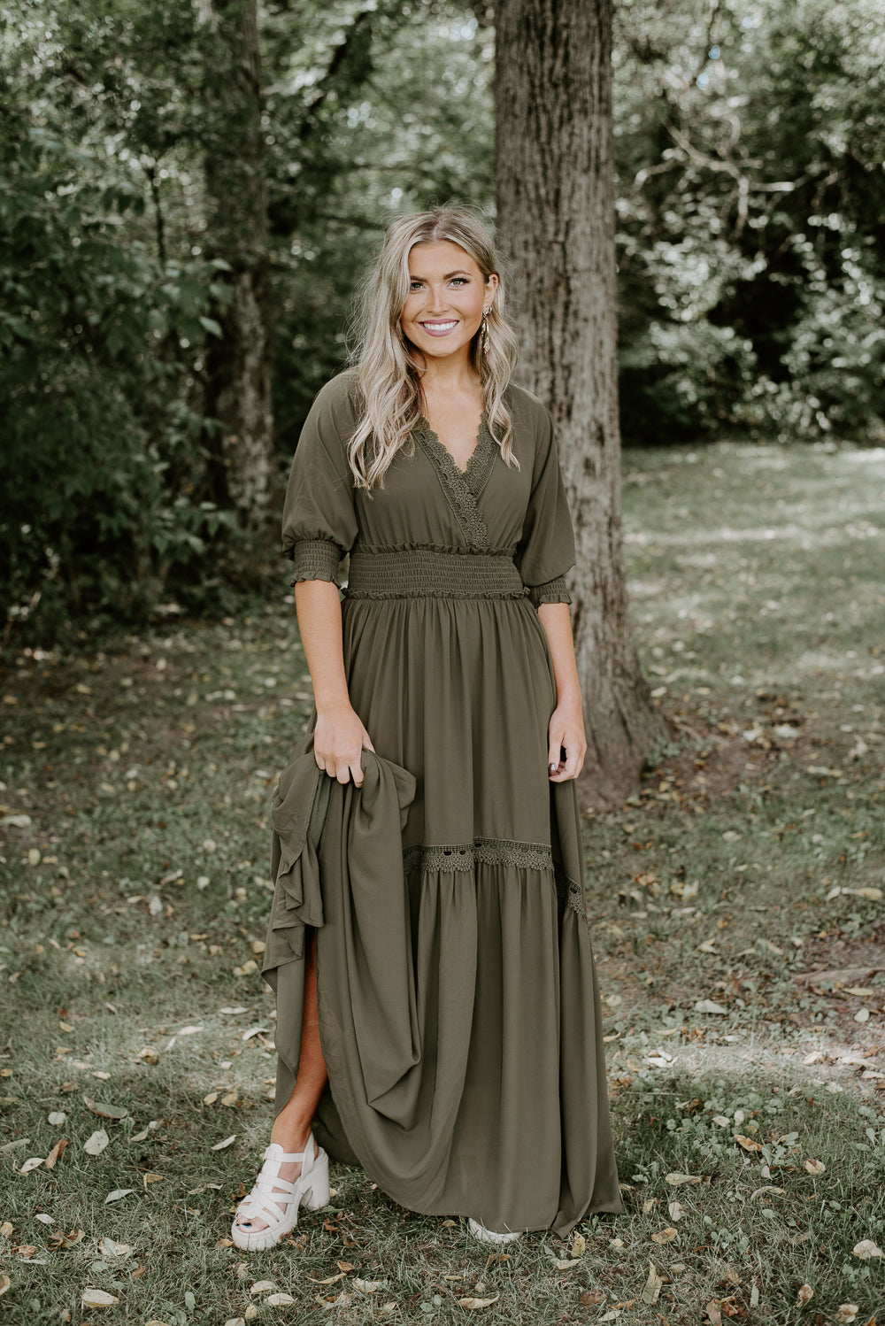Olive green boho maxi dress Clearance