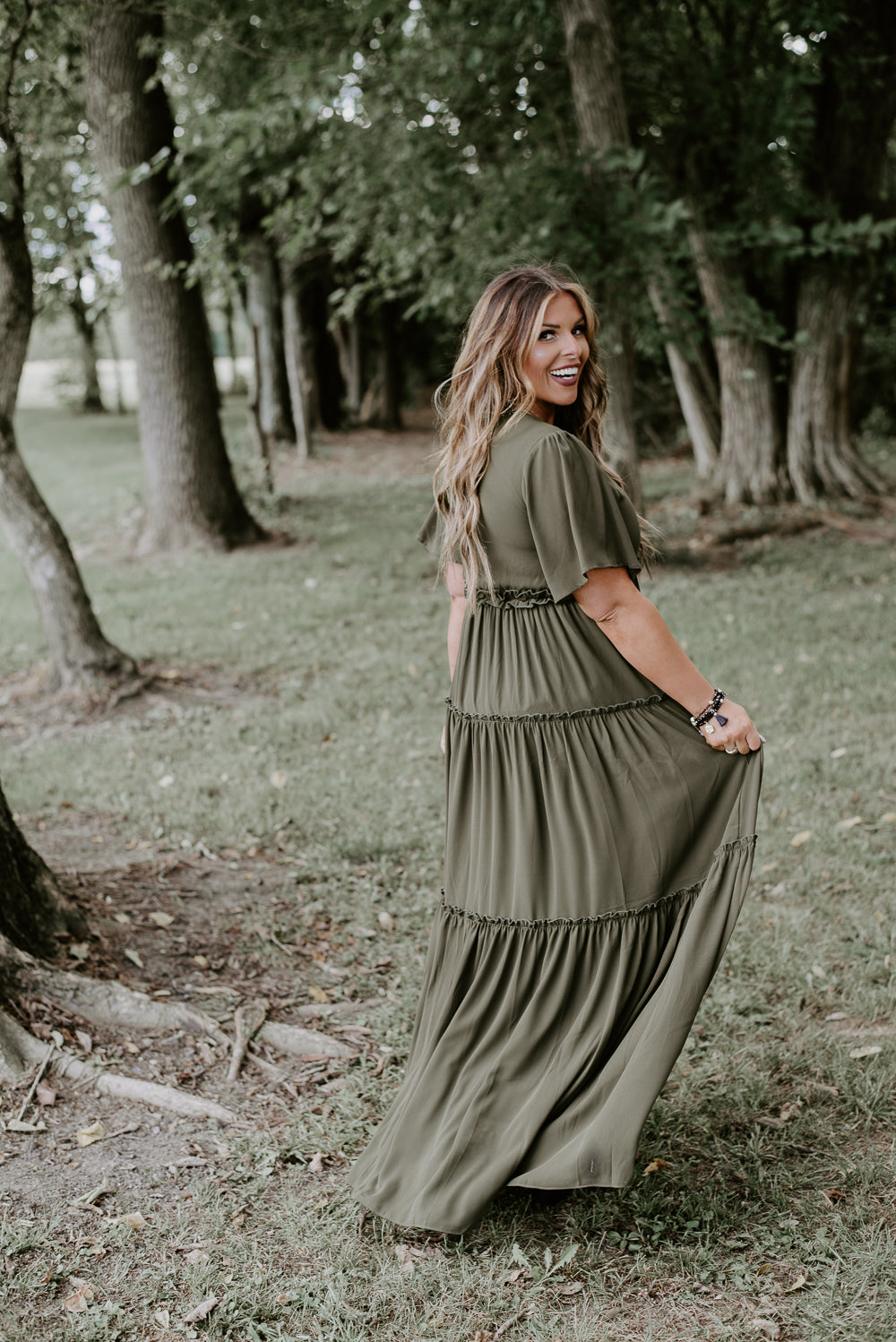 Olive green boho maxi dress Clearance