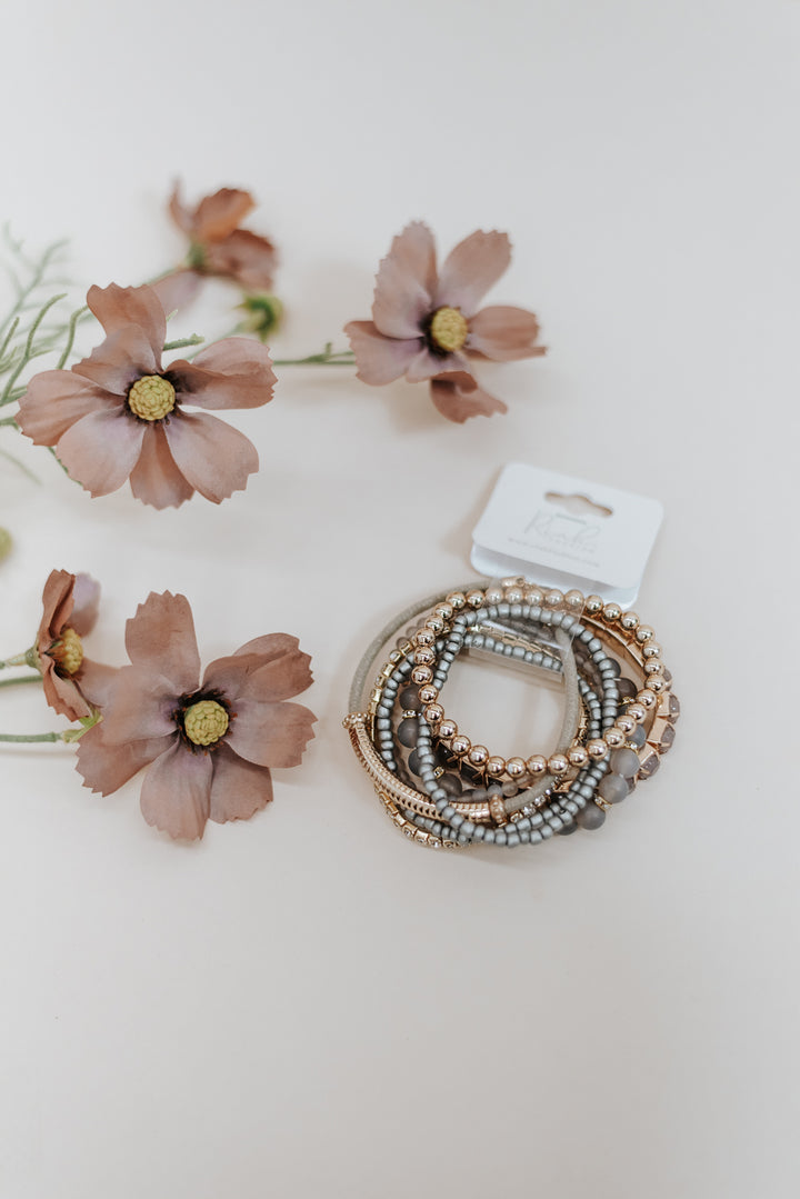 Ava Stackable Bracelet Set of 8, Grey
