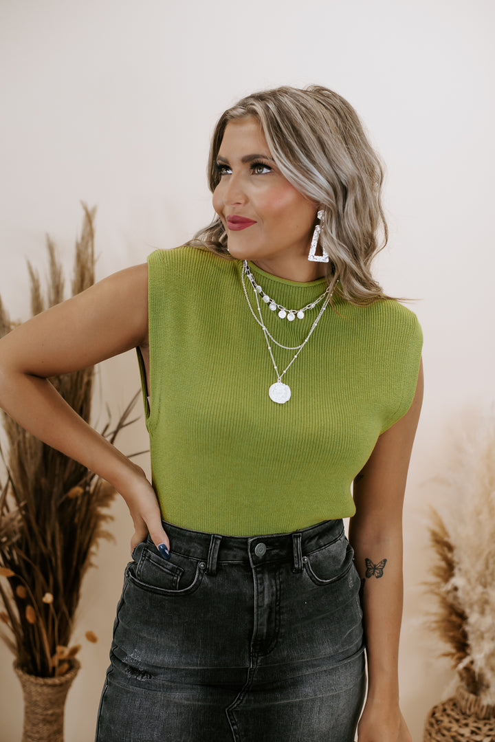 You & Me Mock Neck Top , Lime