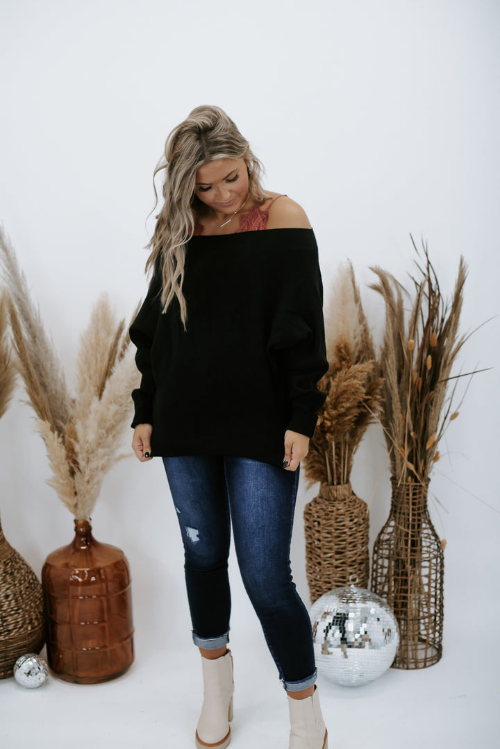 Stepping Out Ribbed Sweater , Black