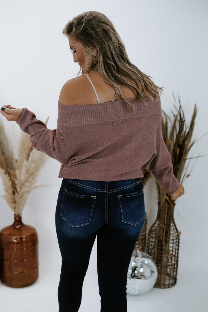 Embrace Me Off The Shoulder Pullover, Heather Berry