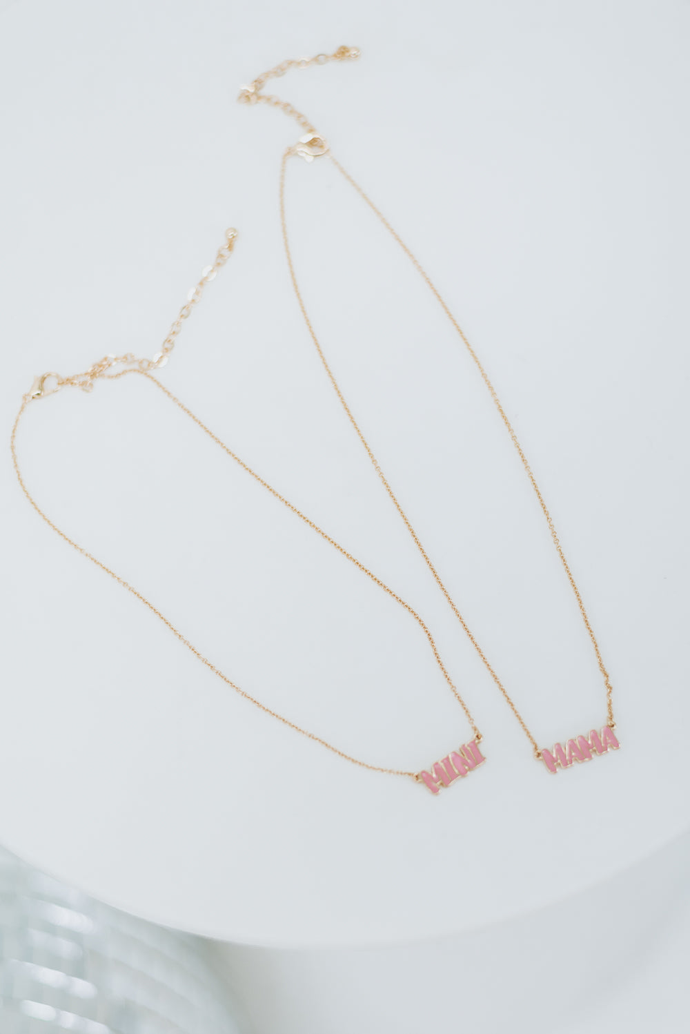 Mini & Mama Script Necklace, Pink
