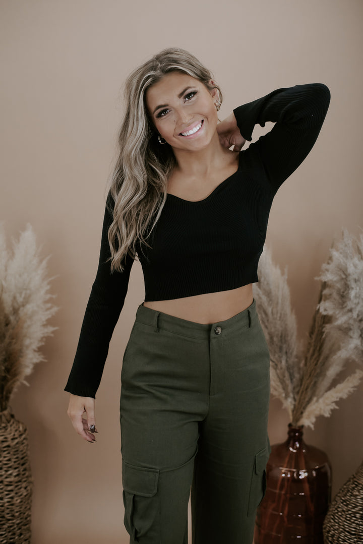 Just The Thing Cropped Long Sleeve, Black