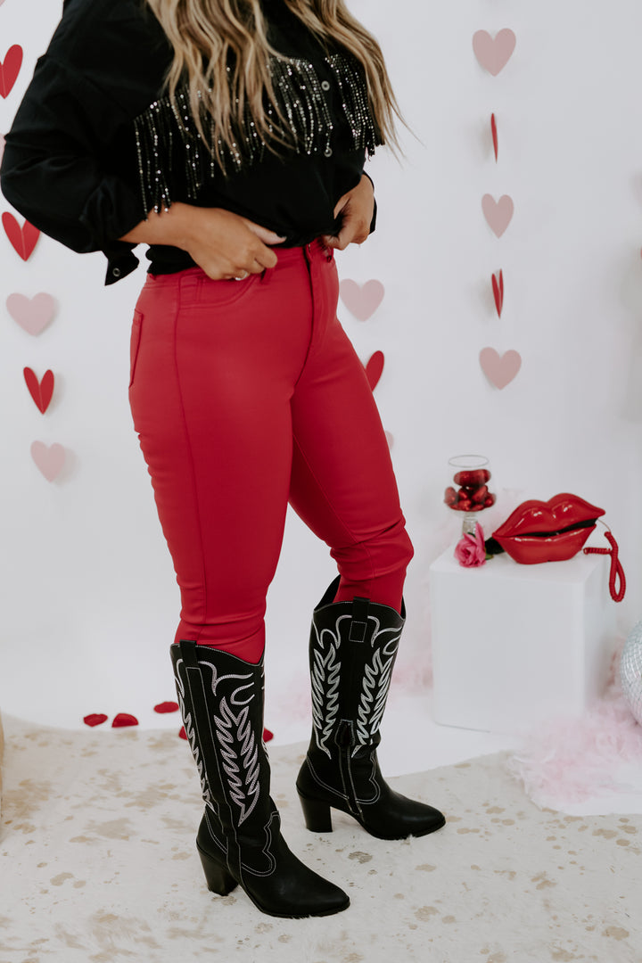 Nights Like This Leather Skinny Pant, Red
