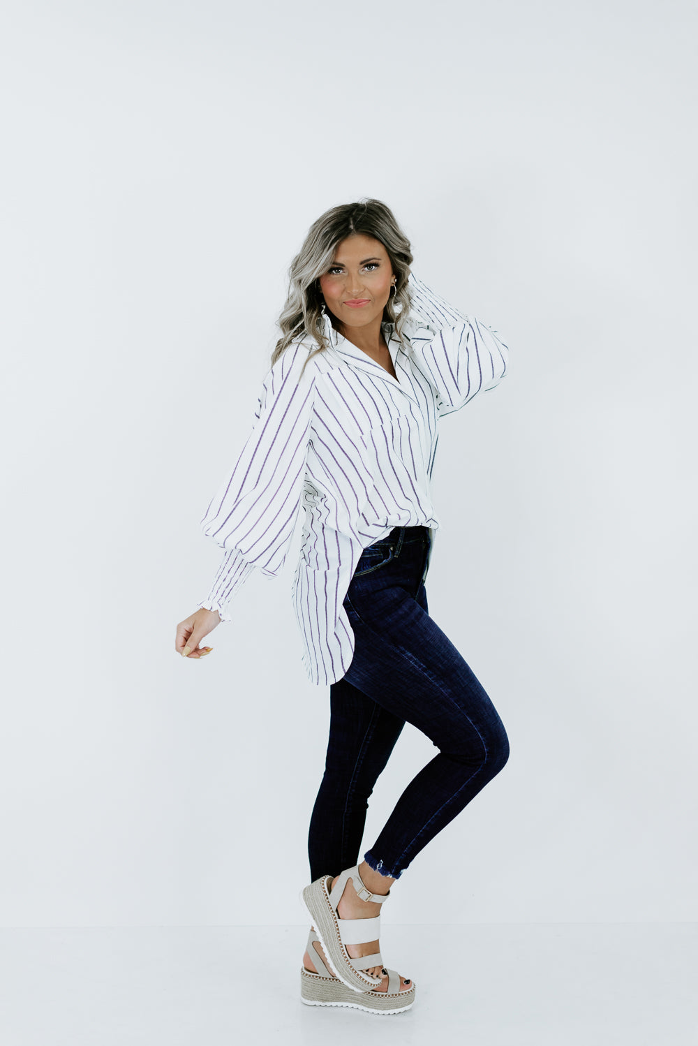 Queen Of Everything Button Up , Blue Stripe