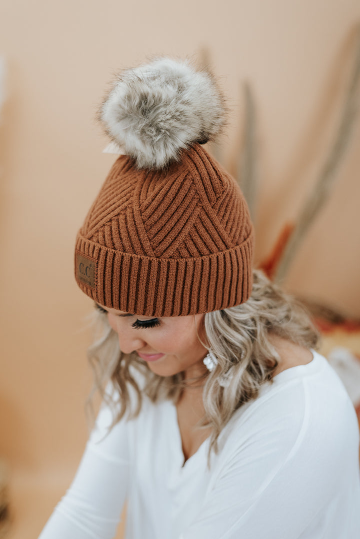 CC Leather Patch Beanie, Cocoa