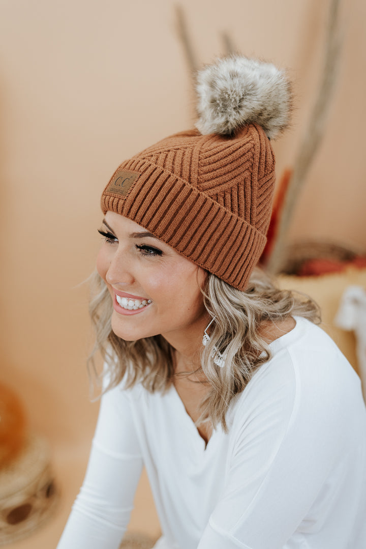 CC Leather Patch Beanie, Cocoa