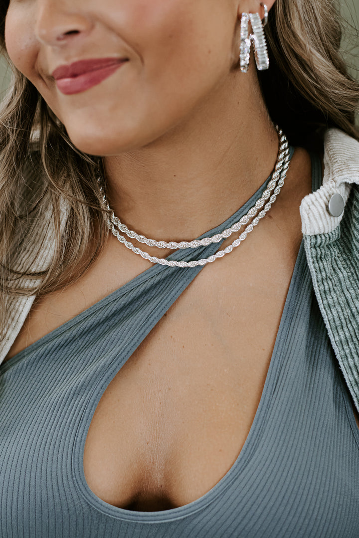 Such A Babe Double Rope Necklace , Silver